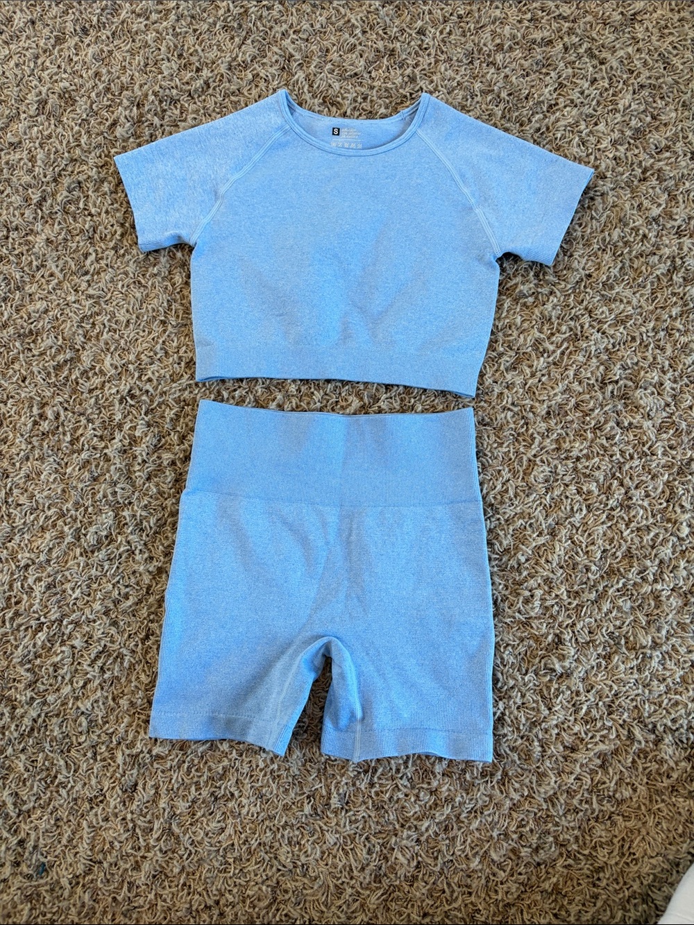 Light Blue Women’s Active Crop Top and Shorts Set